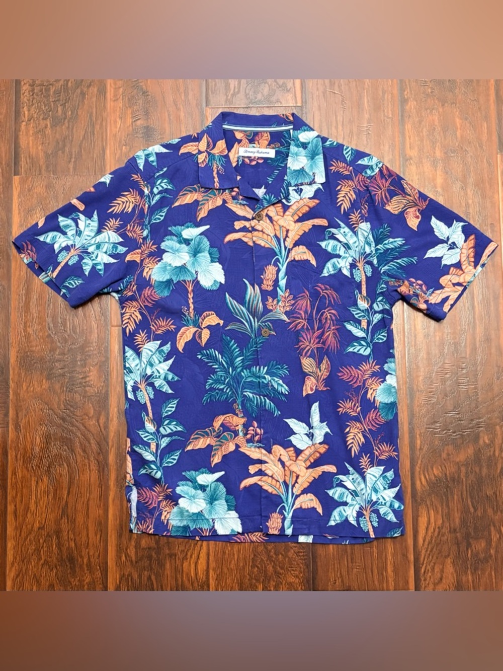 Tommy Bahama Hawaiian Shirt Men’s XS Blue Tropical Floral Camp Collar Vacation